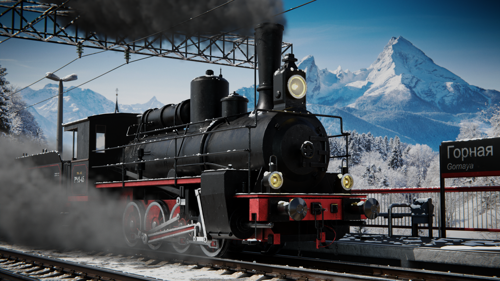 Train in winter mountains preview image